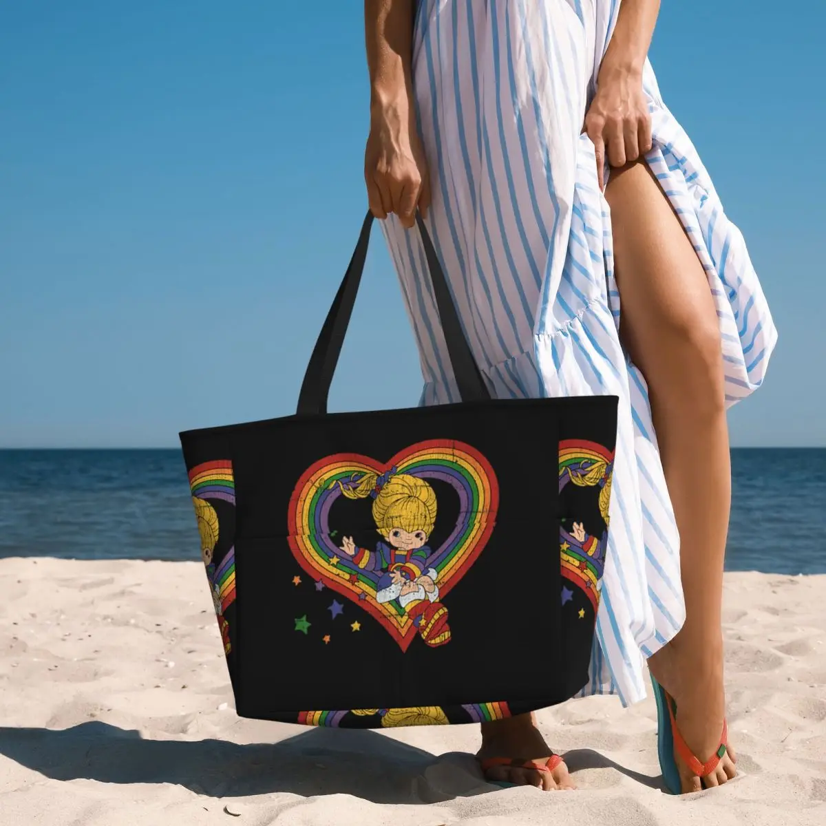 Yoga Fitness Tote - Rainbow Brite With Rainbow Heart Beach