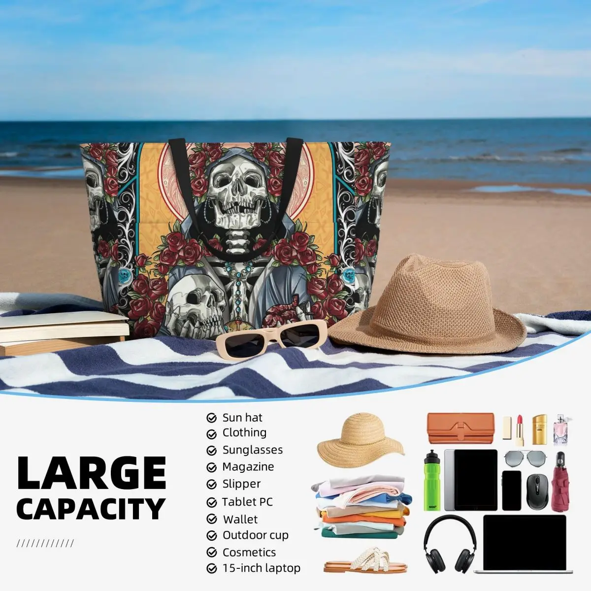 Santa Muerte Spanish Beach Tot - đánh giá và giá Yoga Fitness Tote