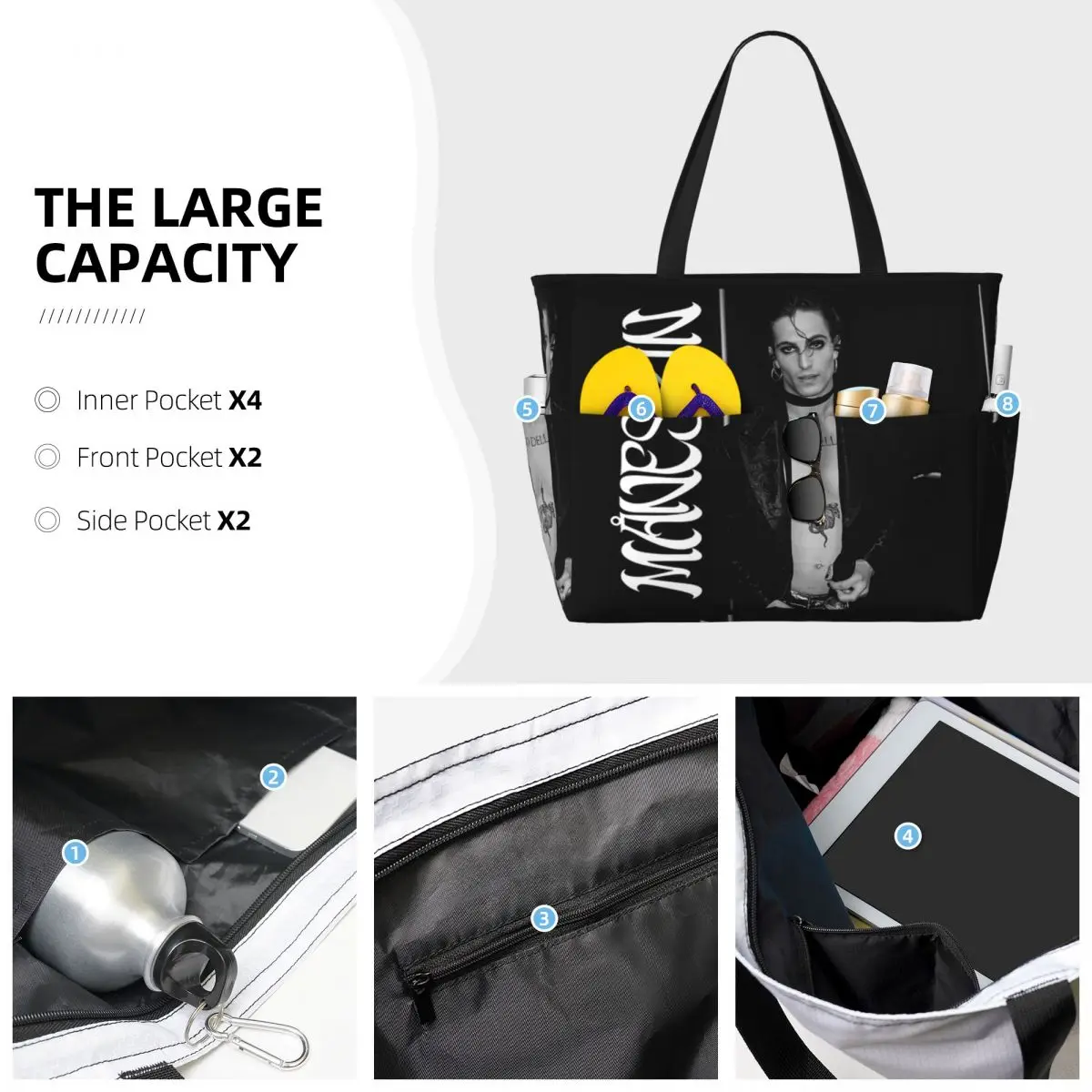 Damiano David Maneskin Beach T - đánh giá và giá Yoga Fitness Tote